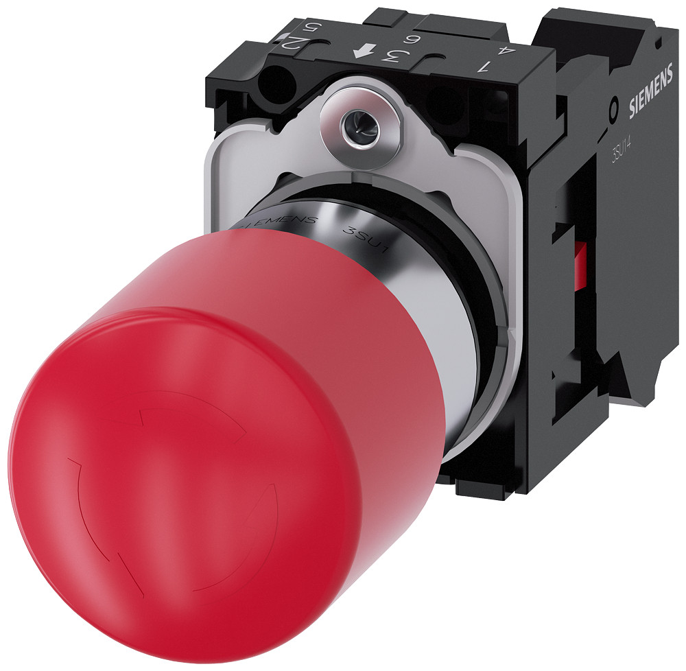 Siemens Emergency Stop mushroom pushbutton, 22 MM, round, metal, red, 1 NC, SP