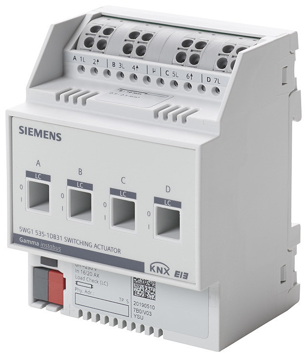 Siemens GAMMA INSTABUS KNX Switching Actuator, 4 X ac 230 V, 16/20 ax, C-load, load check