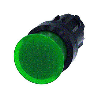 Siemens Verlichte paddestoeldrukknop 30MM terugverend groen ip69k