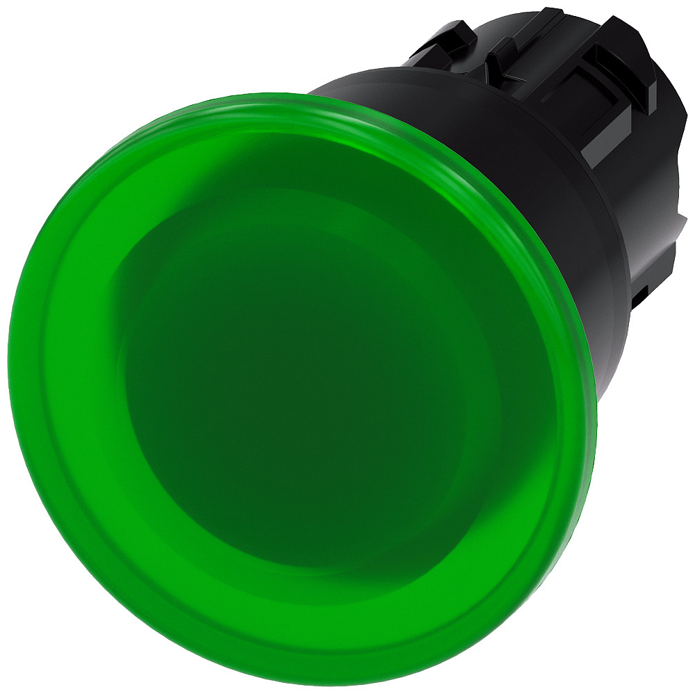 Siemens Verlichte paddestoeldrukknop 40MM vast trekontgrendeling groen ip69k