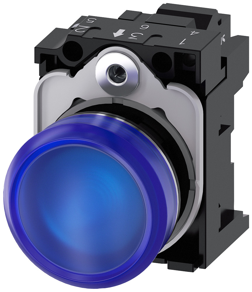 Siemens SIRIUS ACT 3SU1 Signaallamp, 22 MM, rond, metaal, hoogglans, blauw, lens, glad, ac/DC