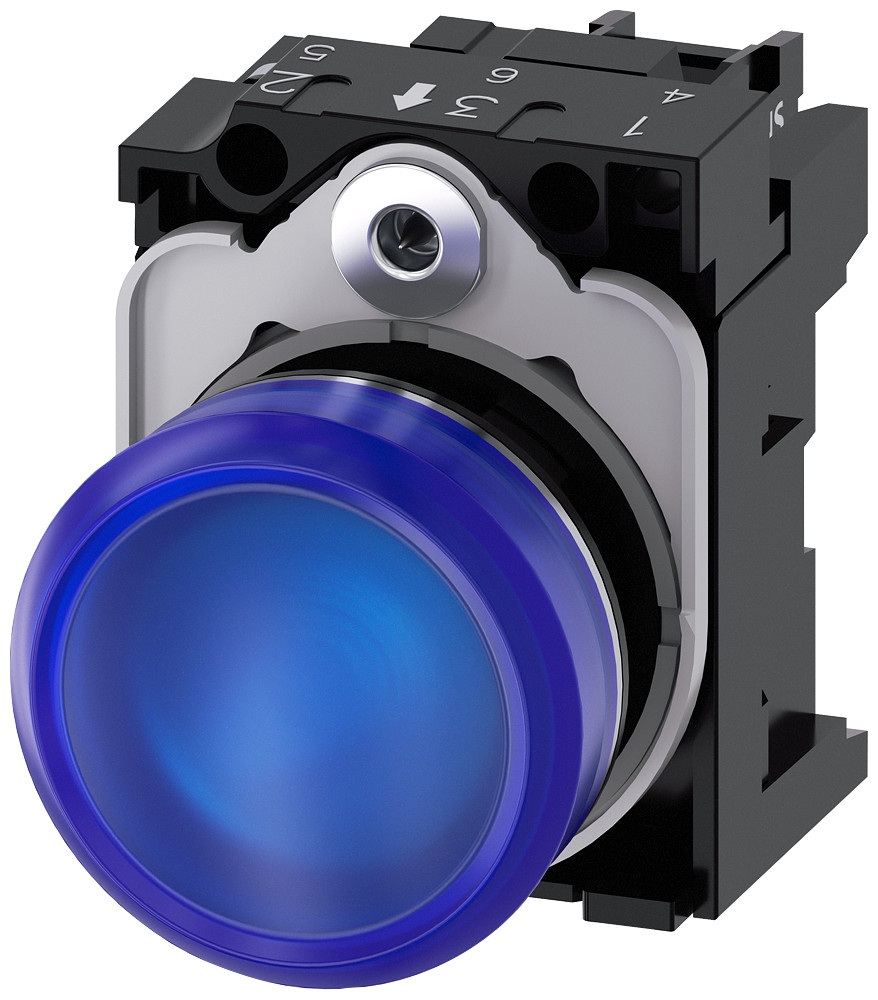 Siemens SIRIUS ACT 3SU1 Signaallamp, 22 MM, rond, metaal, hoogglans, blauw, lens, glad, ac230v