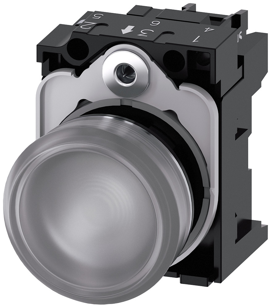 Siemens Indicator Light, 22 MM, round, metal, high gloss, clear, lens, smooth,