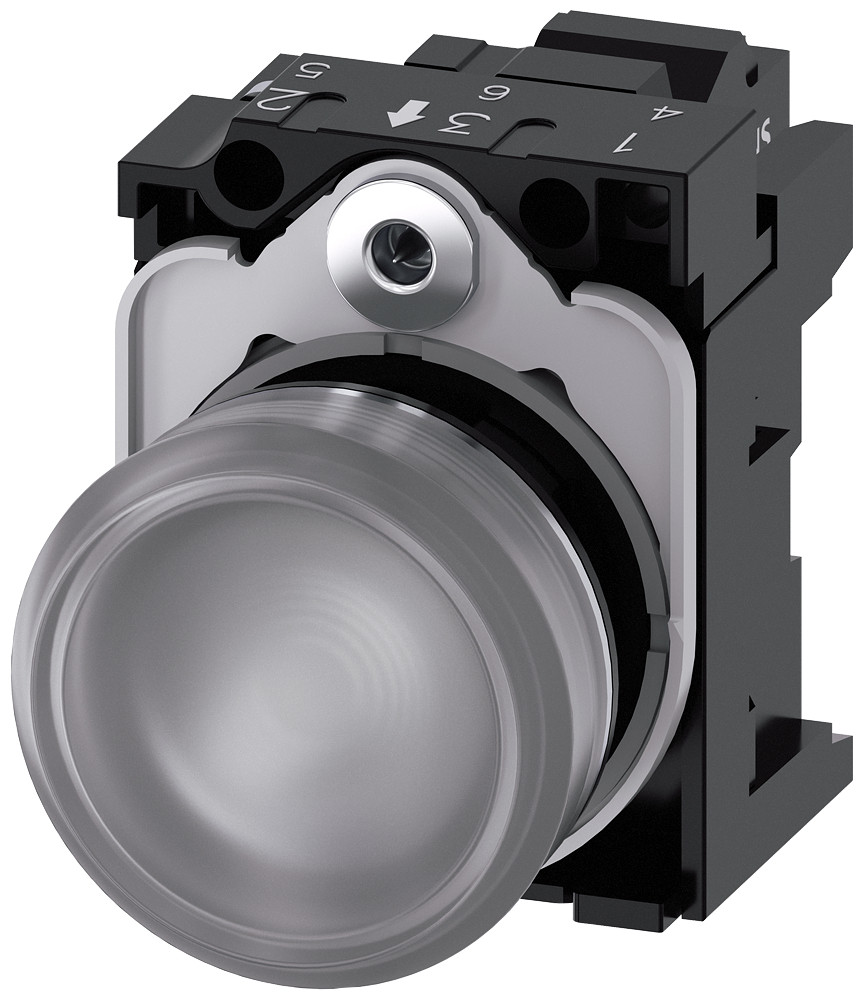 Siemens SIRIUS ACT 3SU1 Signaallamp, 22 MM, rond, metaal, hoogglans, kleurloos, lens, glad, ac