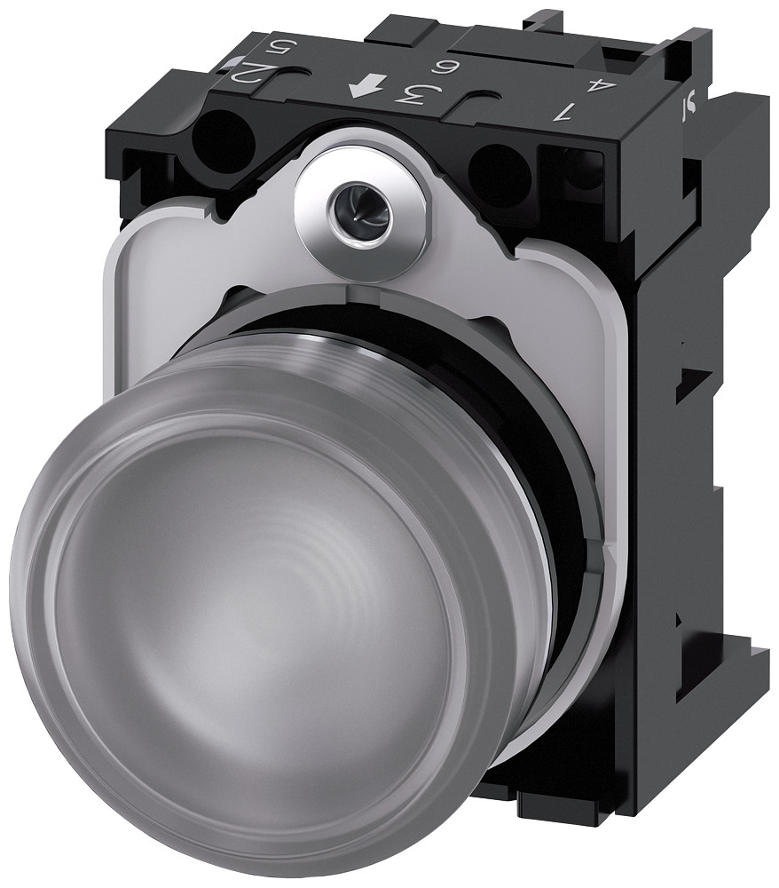 Siemens Indicator Light, 22 MM, round, metal, high gloss, clear, lens, smooth,