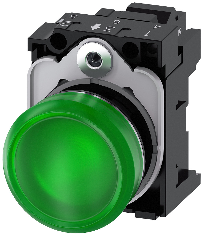 Siemens Indicator Light, 22 MM, round, metal, high gloss, green, lens, smooth, Siemens Indicator Light, 22 MM, round, metal, high gloss, green, lens, smooth,
