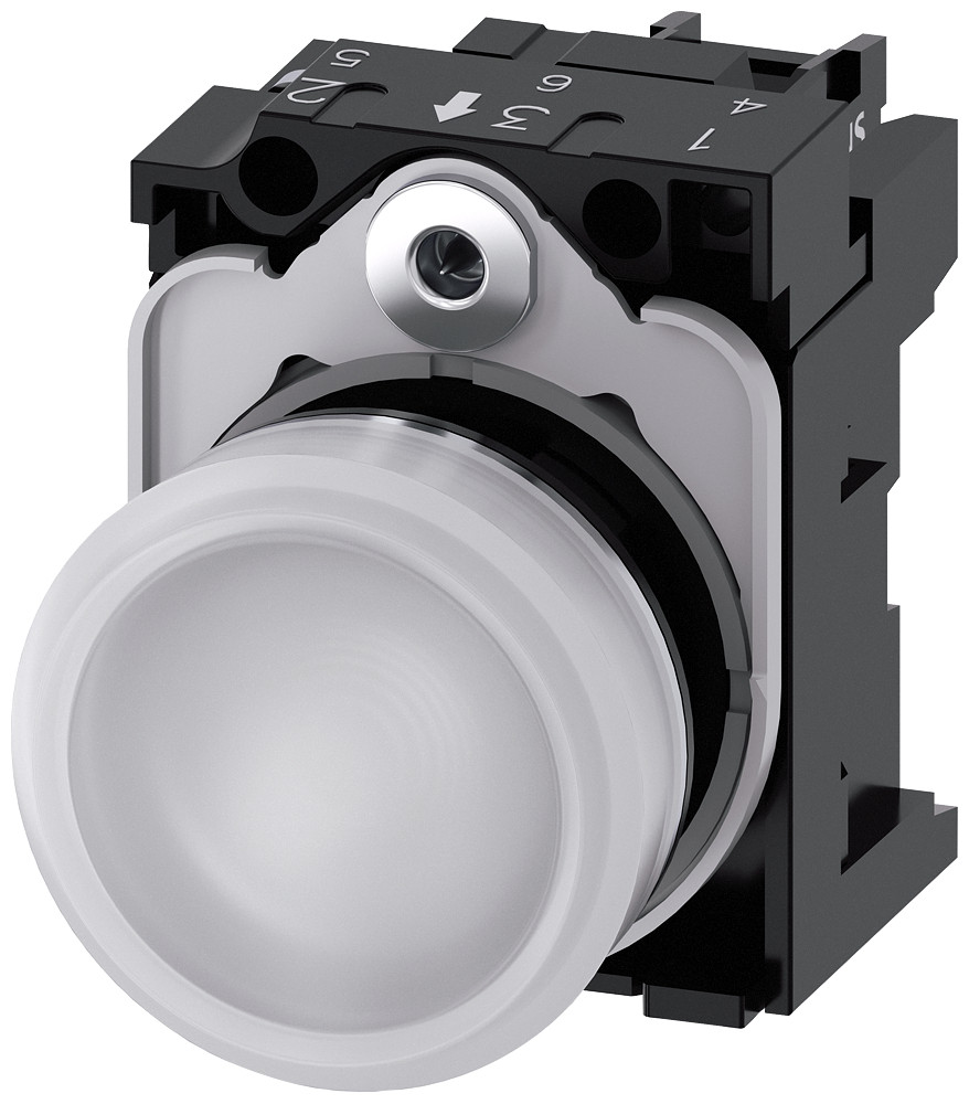 Siemens Indicator Light, 22 MM, round, metal, high gloss, white, lens, smooth,