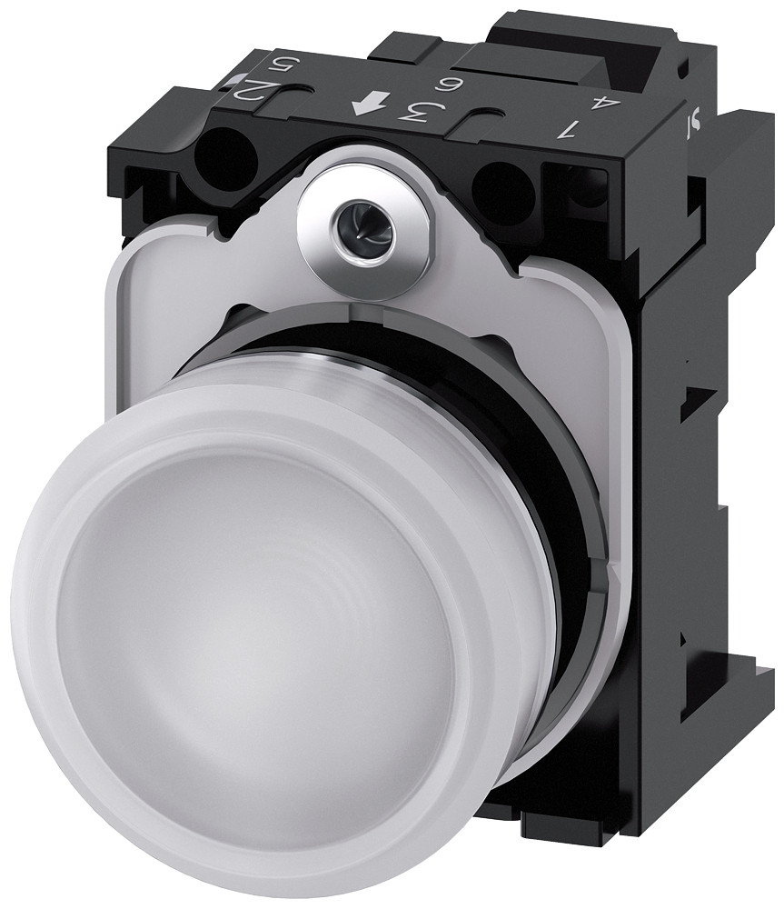 Siemens Indicator Light, 22 MM, round, metal, high gloss, white, lens, smooth,