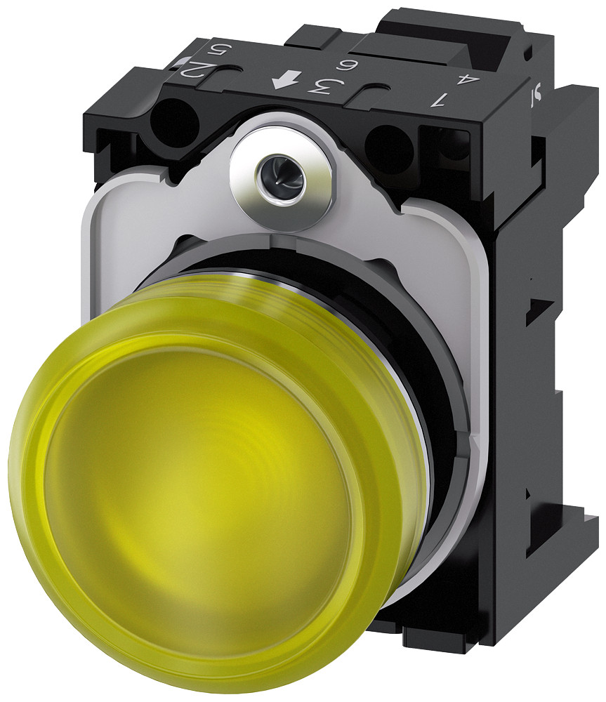 Siemens SIRIUS ACT 3SU1 Signaallamp, 22 MM, rond, metaal, hoogglans, geel, lens, glad, ac/DC 2