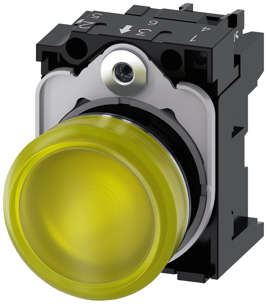 Siemens Indicator Light, 22 MM, round, metal, high gloss, yellow, lens, smooth