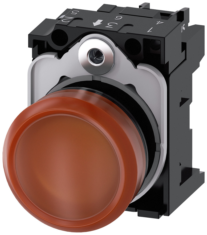 Siemens Indicator Light, 22 MM, round, plastic, amber, lens, smooth, 110 V ac