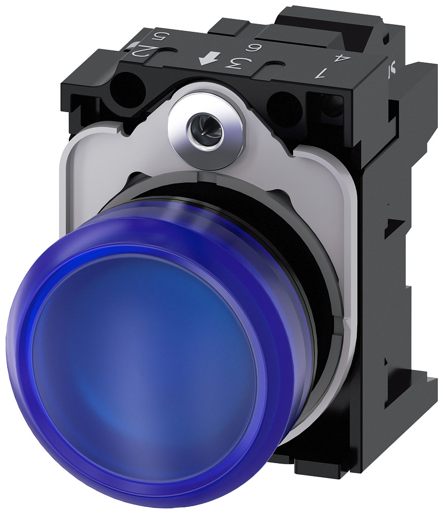 Siemens Indicator Light, 22 MM, round, plastic, blue, lens, smooth, 110 V ac