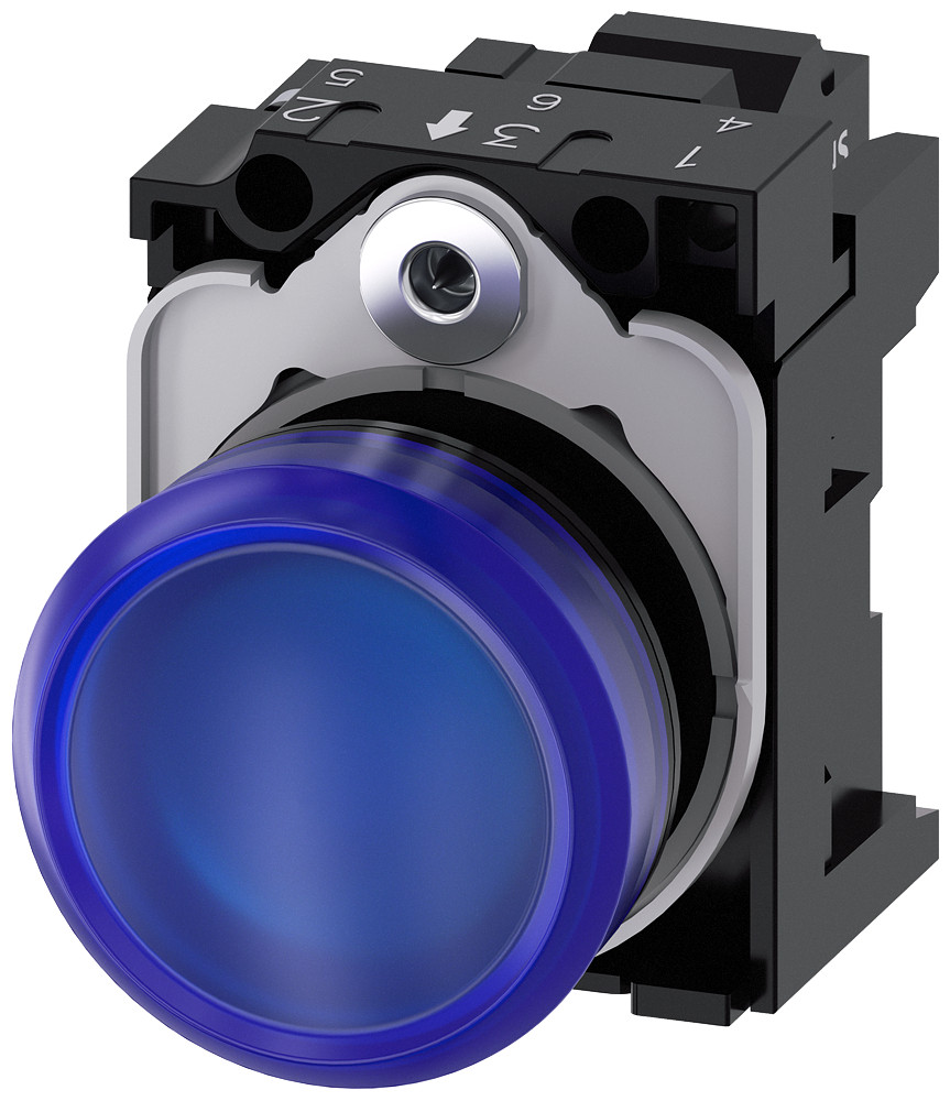 Siemens Indicator Light, 22 MM, round, plastic, blue, lens, smooth, 230 V ac