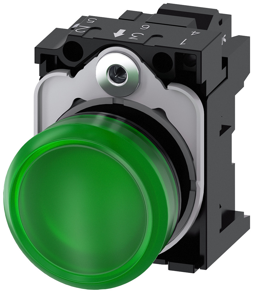 Siemens Indicator Light, 22 MM, round, plastic, green, lens, smooth, 110 V ac