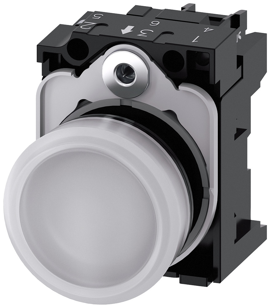 Siemens Indicator Light, 22 MM, round, plastic, white, lens, smooth, 110 V ac