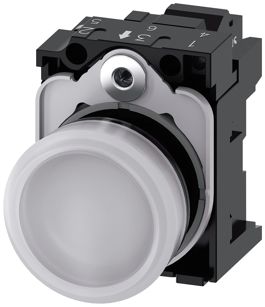Siemens Indicator Light, 22 MM, round, plastic, white, lens, smooth, 110 V ac