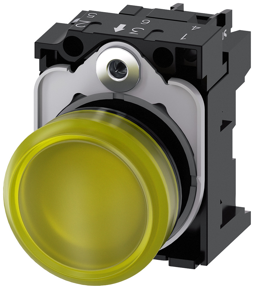 Siemens Indicator Light, 22 MM, round, plastic, yellow, lens, smooth, 110 V ac