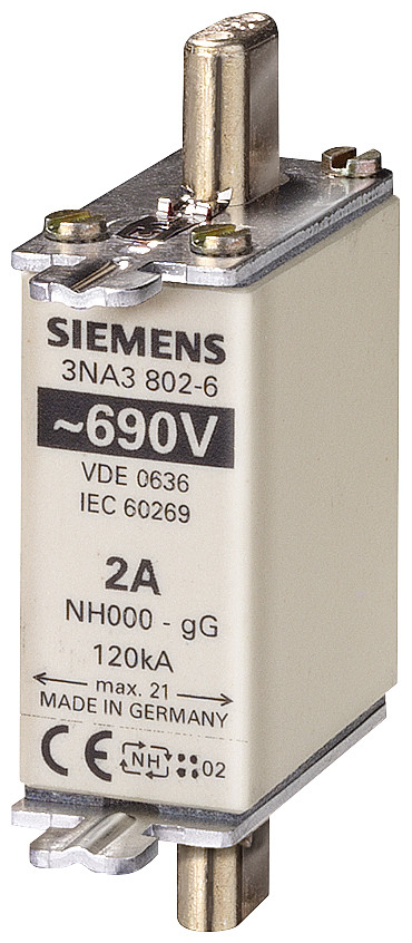 Siemens LV HRC fuse smeltpatroon (mes) NH000 bovenkenmelder 2a