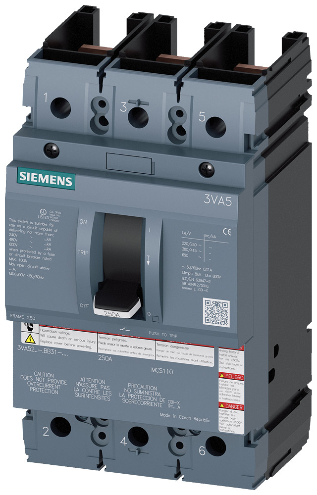 Siemens SENTRON 3VA5 Molded Case switch, ul, frame 250, 250 A, 3-pole ...