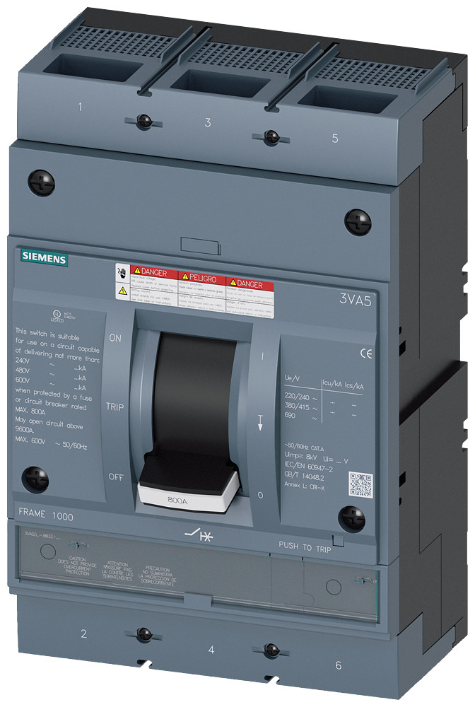 Siemens SENTRON 3VA5 Molded Case switch, ul, frame 800, 800 A, 3-polig, 65 ka, platte schro