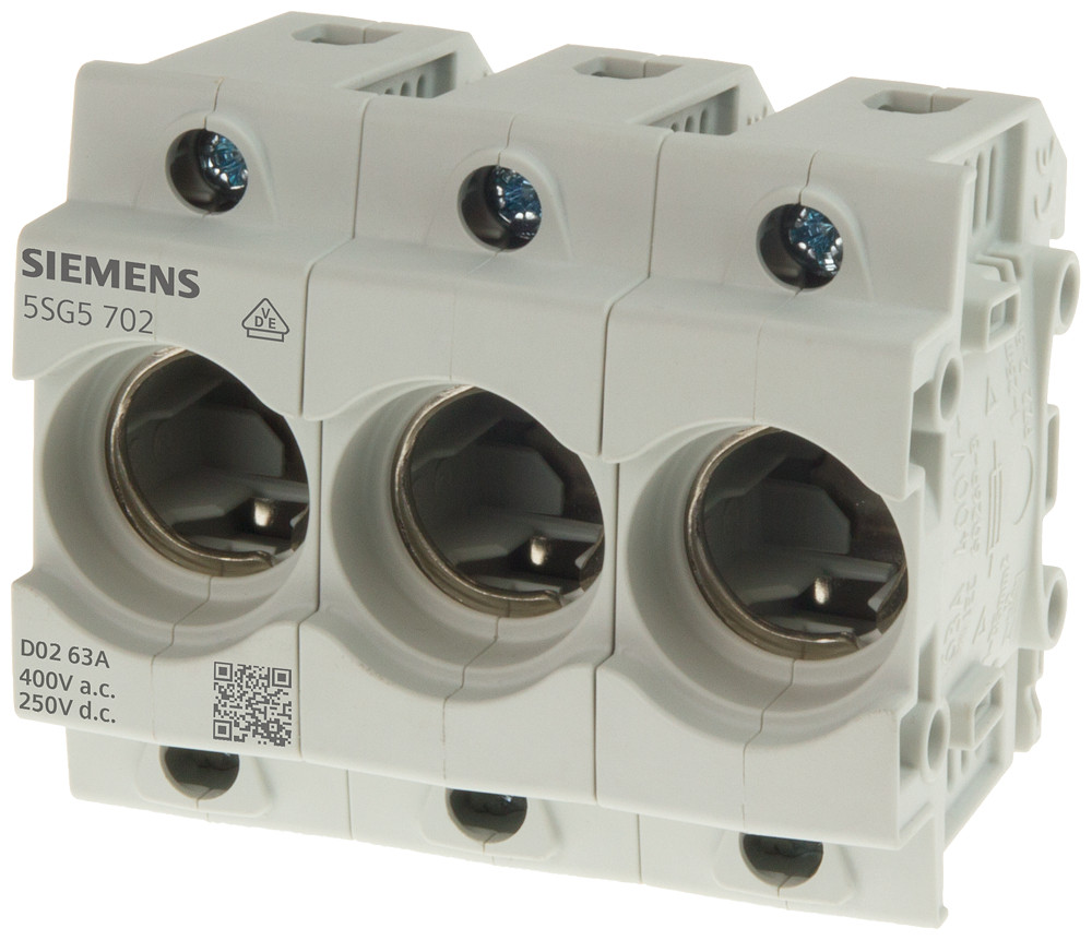 Siemens Neozed, fuse base, D02, 3-pole, 63 A, un ac: 400 V, un DC: 250 V