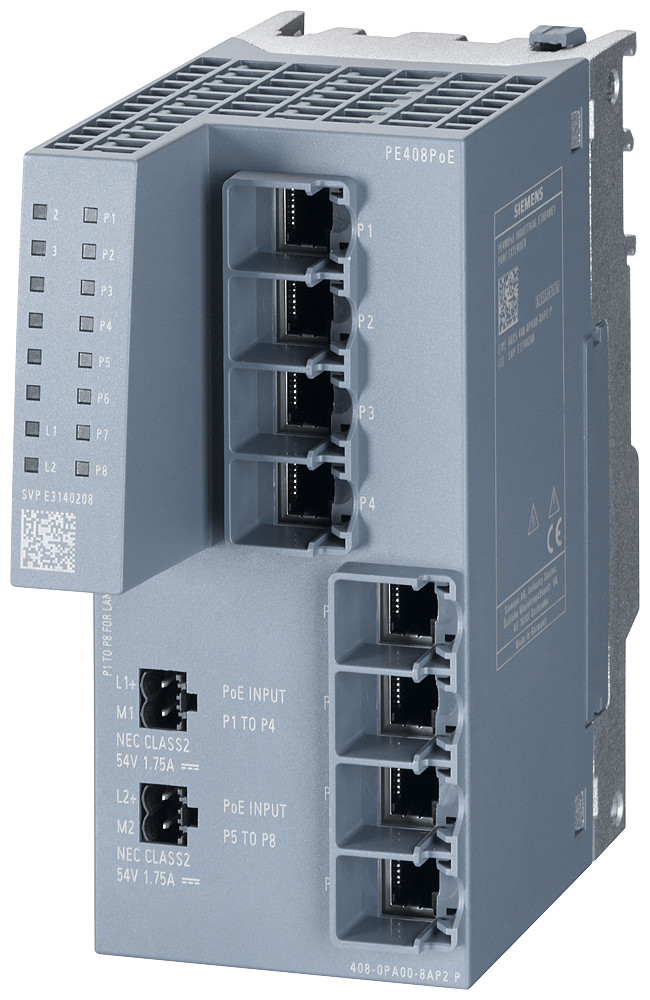 Siemens SCALANCE PE408PoE Pe408poe Port extender, 8X RJ45 (up to 8X poe) for extending XM-402