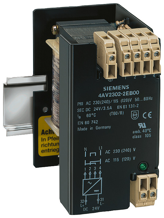 Siemens Power Supply 1-PH. PN(KW) 0.084, upri(v) 230-115, usec (V DC): 24