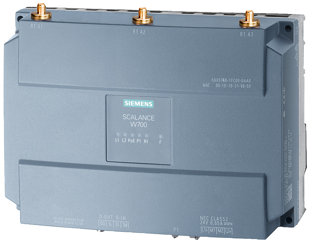 Siemens Iwlan Client/wlan bridge, ip30, ieee 802.11N, 1XRJ45, 3XR-sma, plug SL