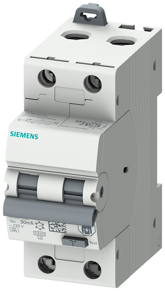 Siemens SENTRON 5SU1 Fi/LB-schakelaar, 10 ka, 2-polig type A, 30 ma, B-char, in: 25 A un: 2