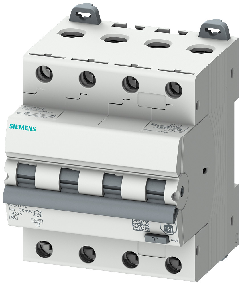 Siemens Rcbo, 6 ka, 4-pole type A, 300 ma, B char., in: 16 A un: 400 V