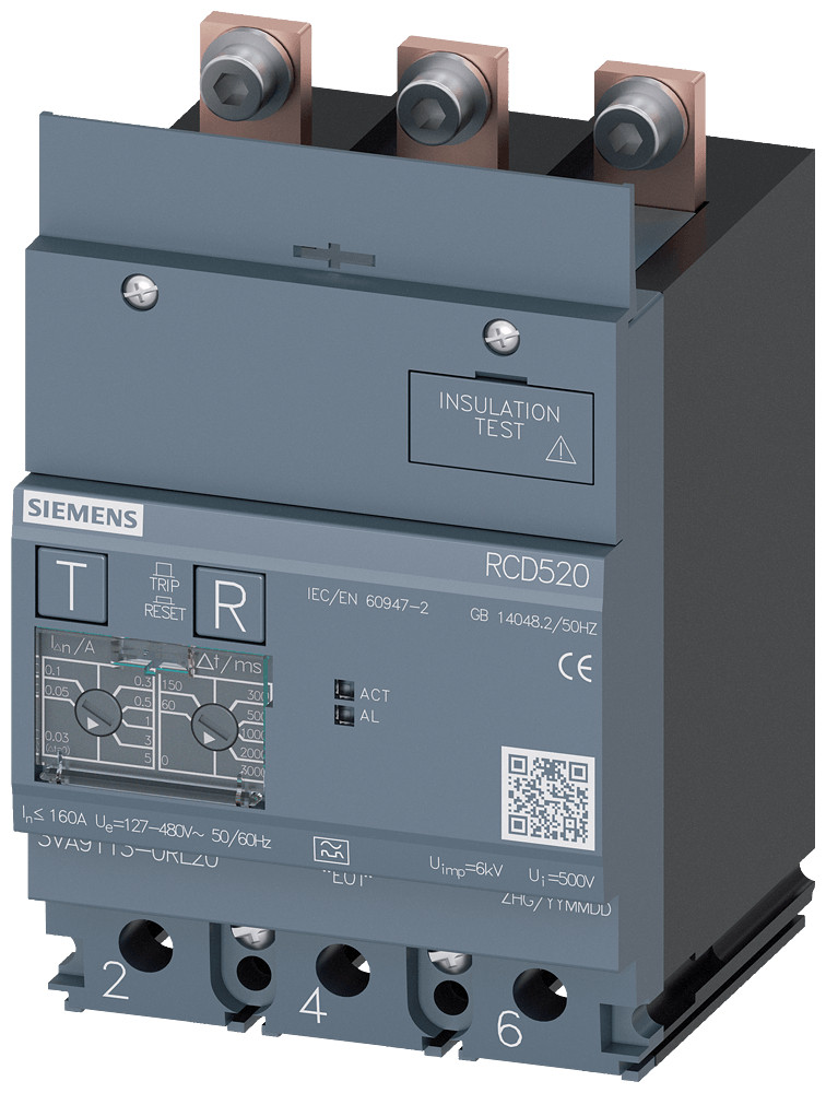 Siemens Residual Current ammeter RCD520 basic RCD type A mounted at bottom rat Siemens Residual Current ammeter RCD520 basic RCD type A mounted at bottom rat