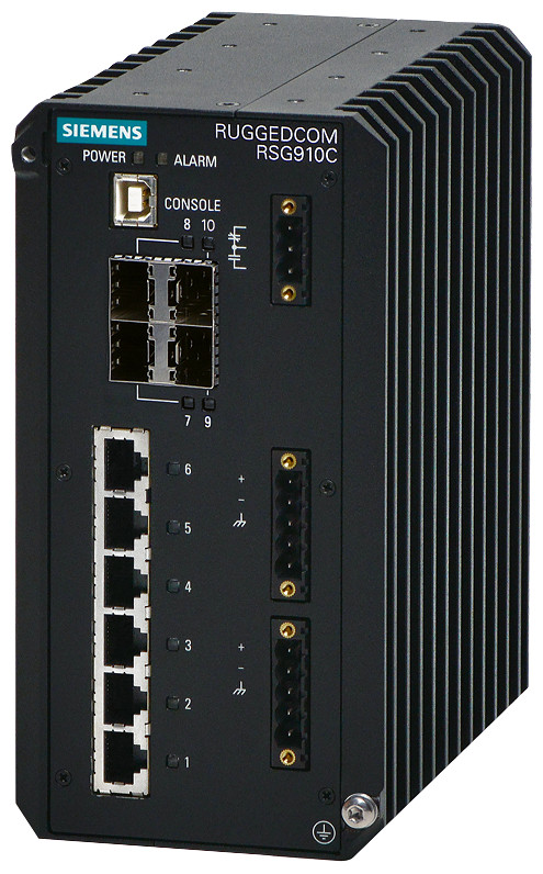 Siemens Ruggedcom RSG910C is A 10 port industrially hardened, fully managed et