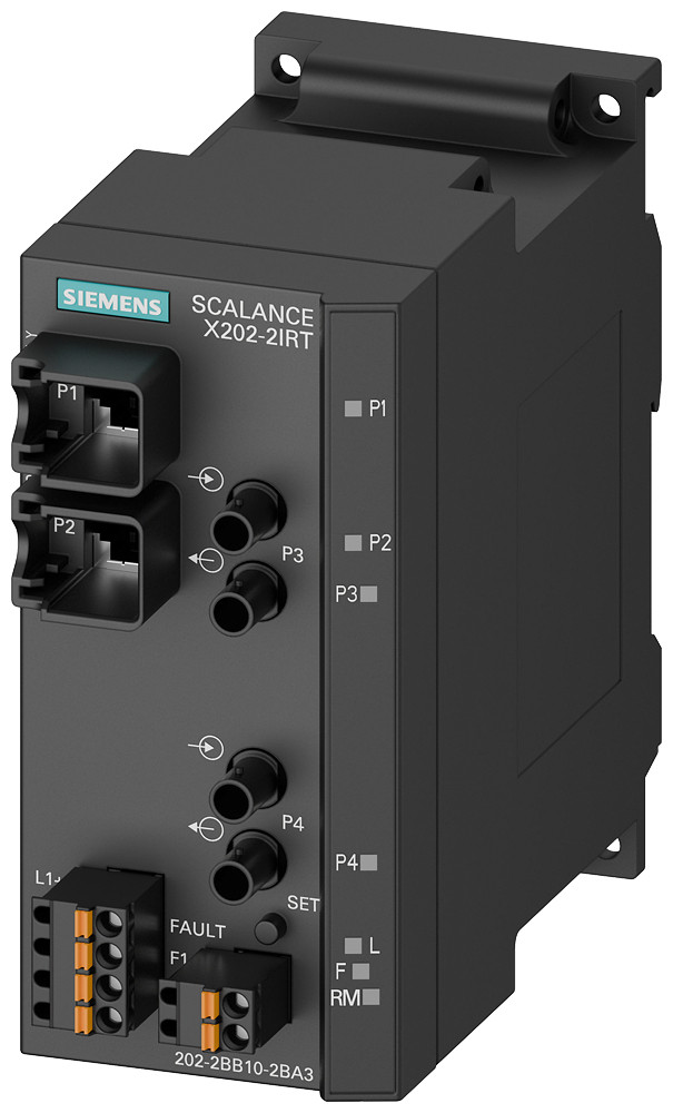 Siemens Scalance X202-2irt, managed layer 2 switch, 2X RJ45, 2X multimode bfoc