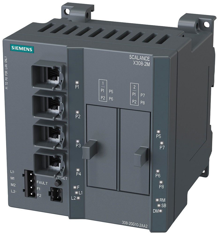 Siemens Scalance X308-2M, managed layer 2 switch, 4X RJ45, 2X for media module