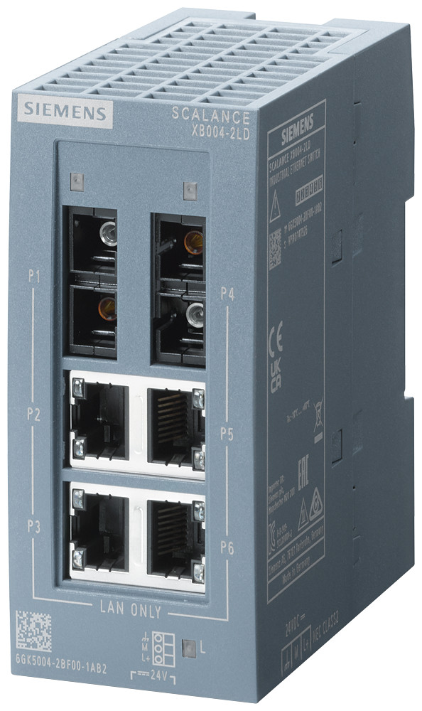 Siemens Scalance XB004-2LD, unmanaged switch, 4X RJ45, 2X single-mode SC