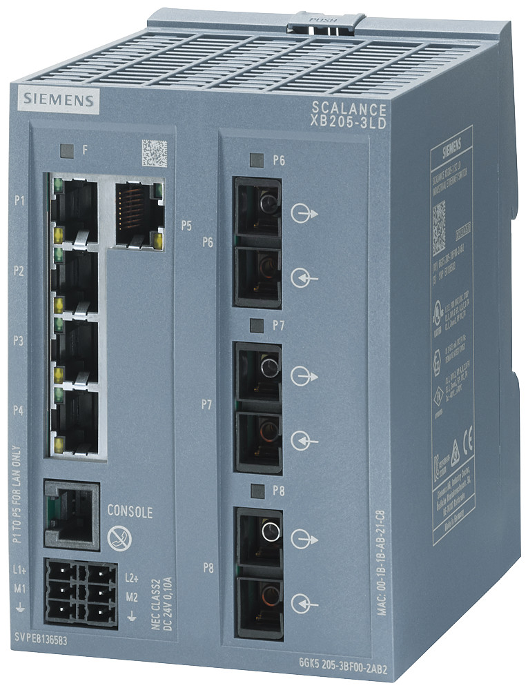 Siemens Scalance XB205-3LD, managed layer 2 switch, 5XRJ45, 3X single-mode SC,