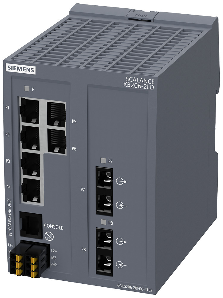 Siemens SCALANCE XB206-2LD (E/IP def.) Scalance XB206-2LD, managed layer 2 switch, 6XRJ45, 2xsinglemode SC, D