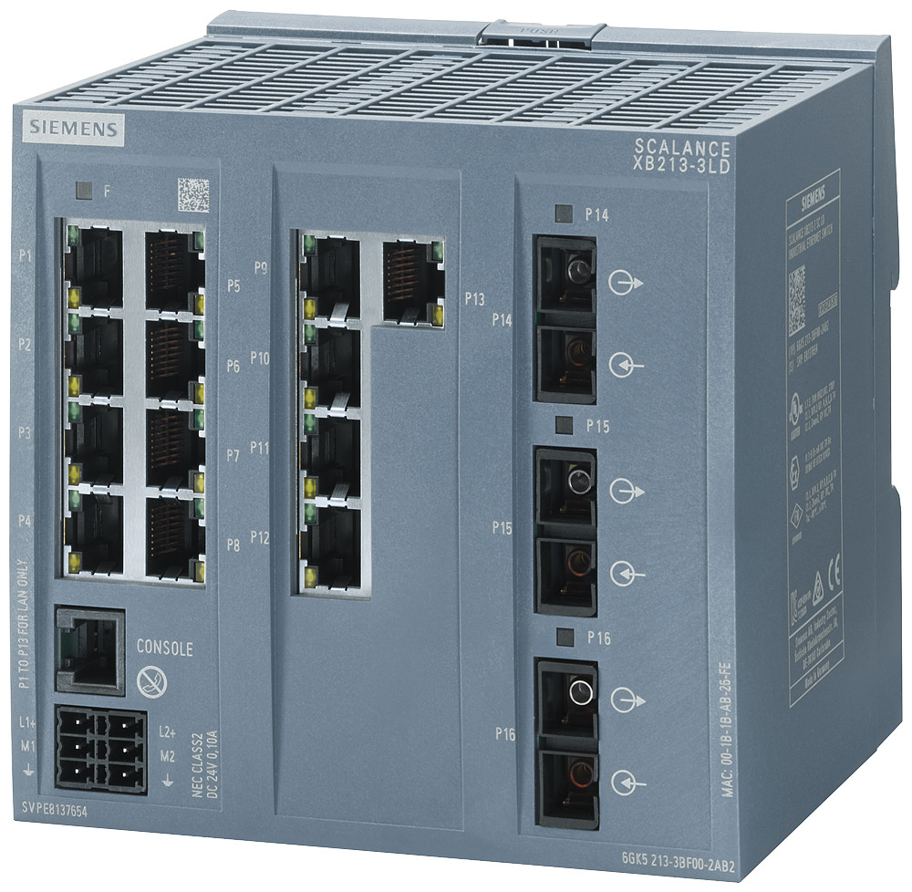 Siemens Scalance XB213-3LD, managed layer 2 switch, 13XRJ45, 3xsingle-mode SC,