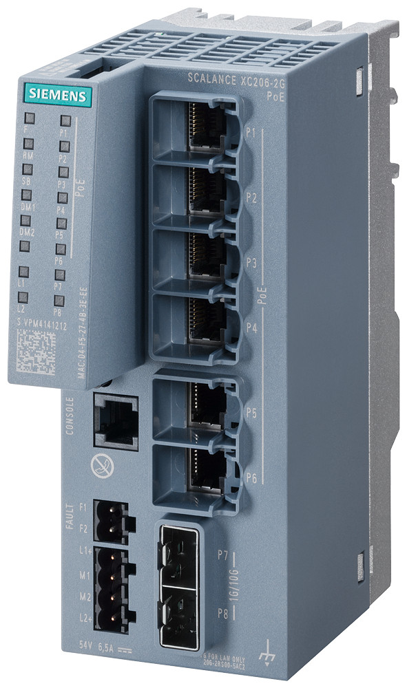 Siemens Scalance XC206-2G poe, managed layer 2 switch, 6X RJ45 poe, 2X SFP+