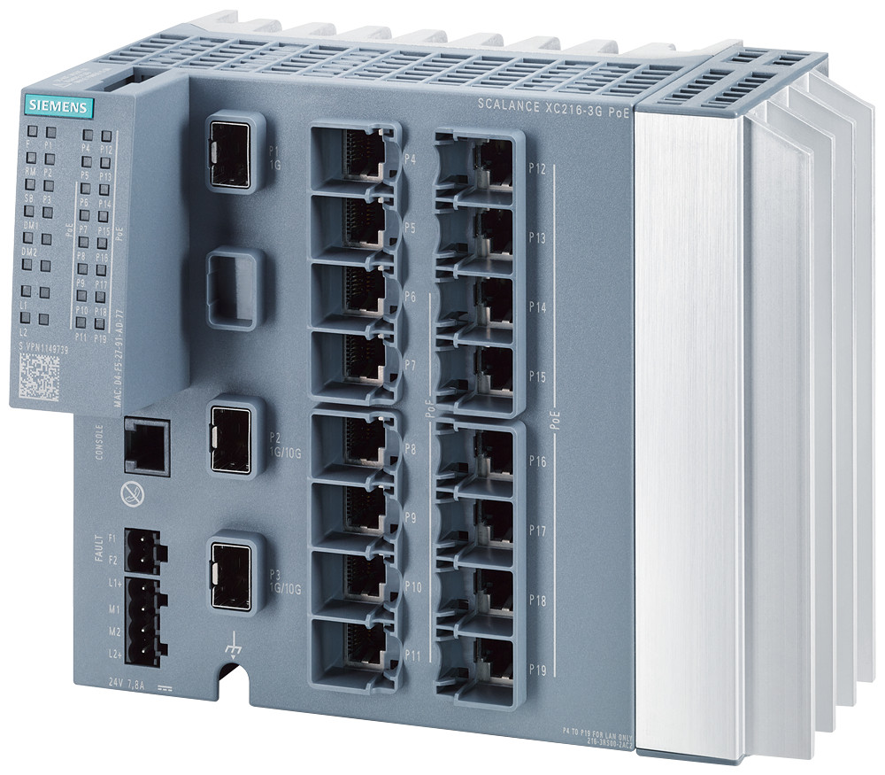 Siemens Scalance XC216-3G poe 24V, managed L2 switch, 14xrj45poe, 2XRJ45, 2XSF