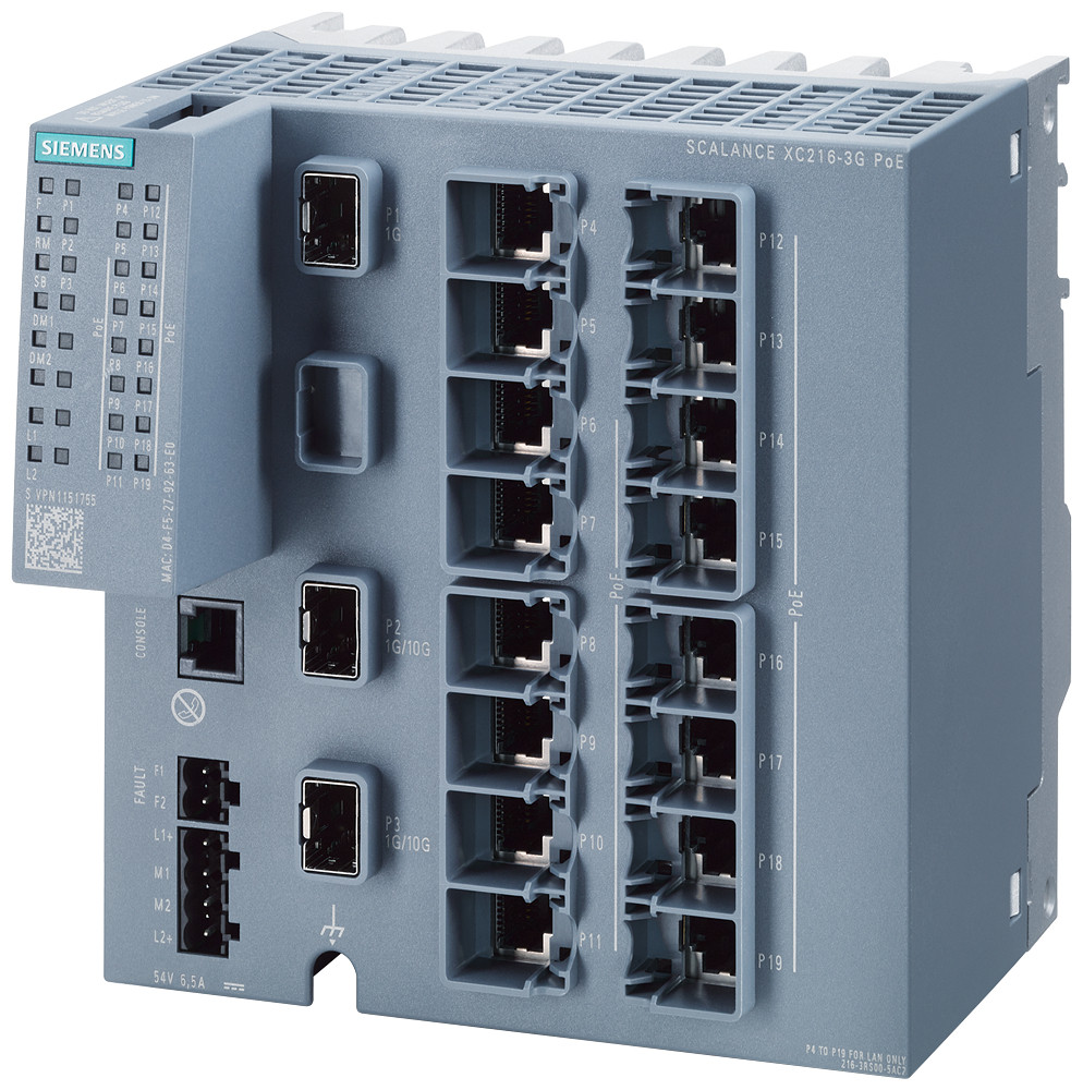 Siemens Scalance XC216-3G poe 54V, managed L2 switch, 14xrj45poe, 2XRJ45, 2XSF