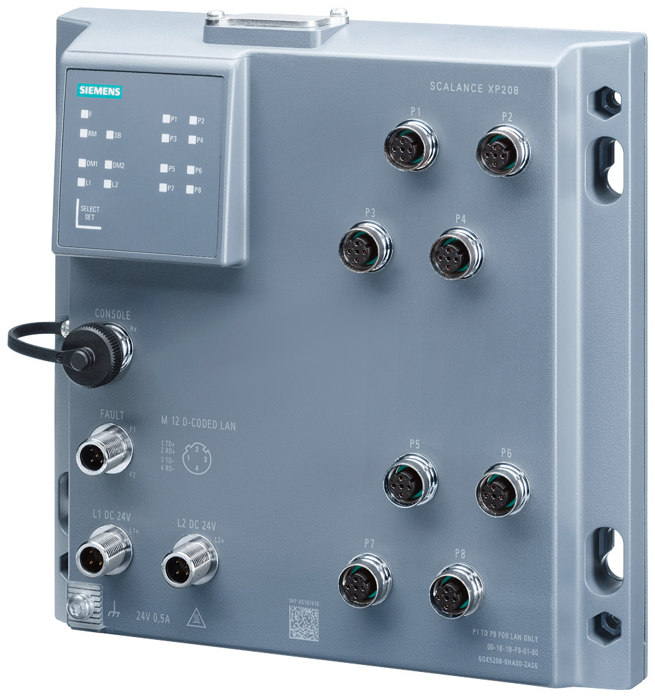 Siemens Scalance XP208, managed layer 2 switch, 8X M12, ip65/67
