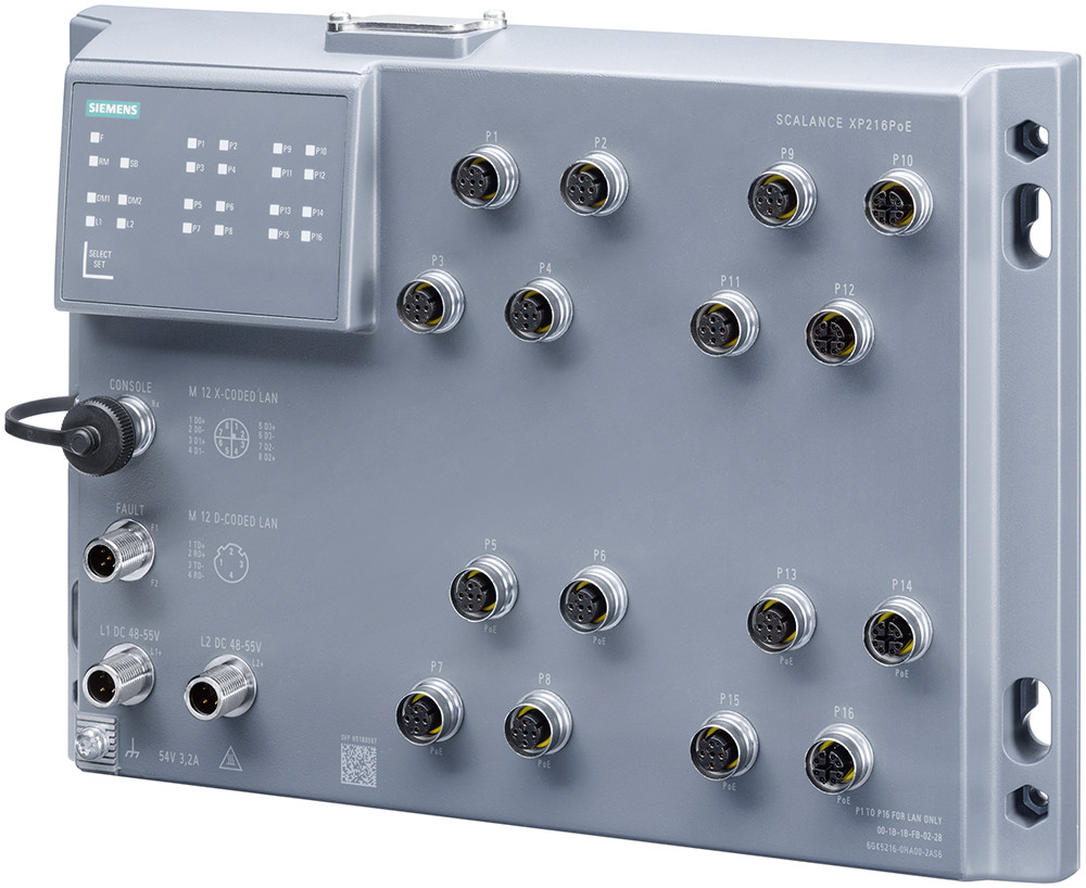 Siemens SCALANCE XP216 (E/IP def.) Scalance XP216 managed layer 2 switch, 16X M12, gigabit-capable, ip65/
