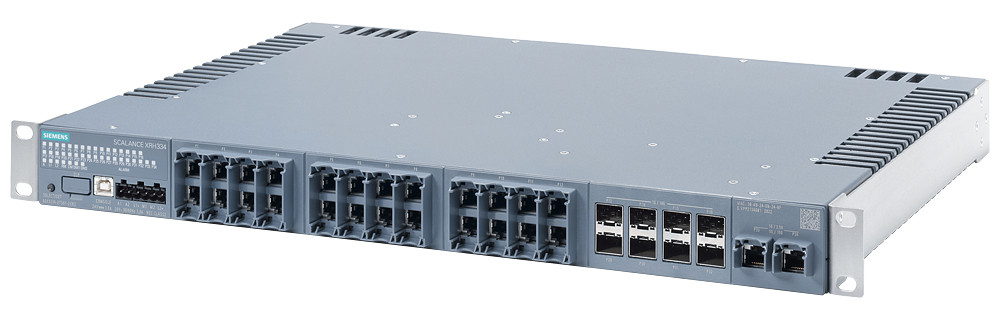 Siemens SCALANCE XRH334 Managed Layer 2 switch, 24V DC, 24x1g, 8x10g SFP+, 2x10g cu, conformal