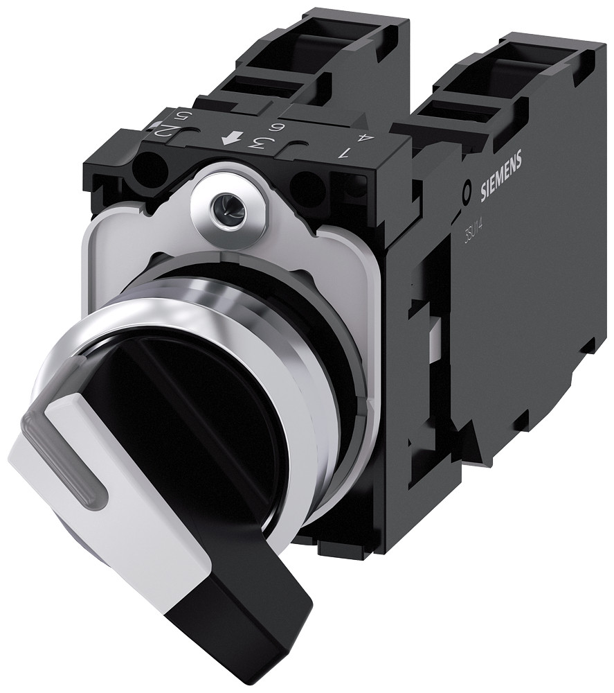 Siemens Selector Switch, 22 MM, round, metal, high gloss, white, latching, 1 N Siemens Selector Switch, 22 MM, round, metal, high gloss, white, latching, 1 N