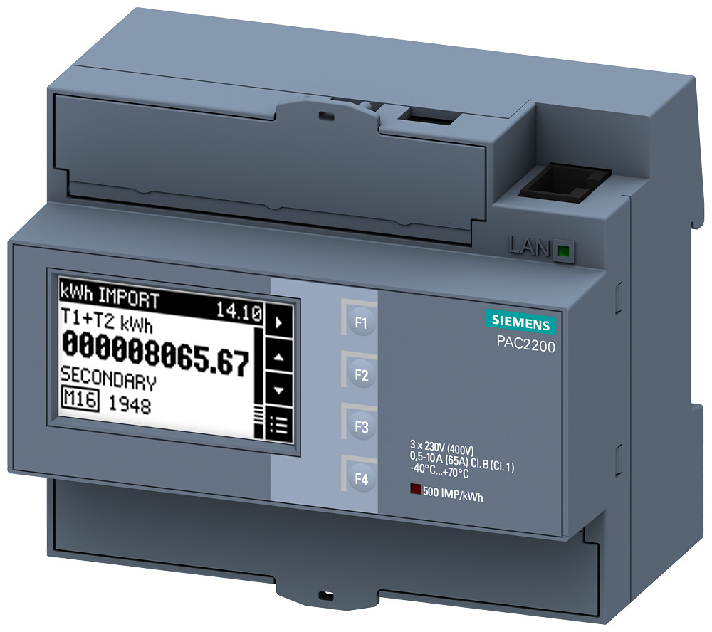 Siemens Sentron 7KM pac2200 power monitoring device, 3-phase, 65 A, din rail,