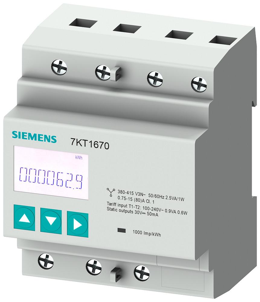 Siemens Sentron 7KT pac1600 energy meter, 3-phase, 80 A, din rail, S0, mid