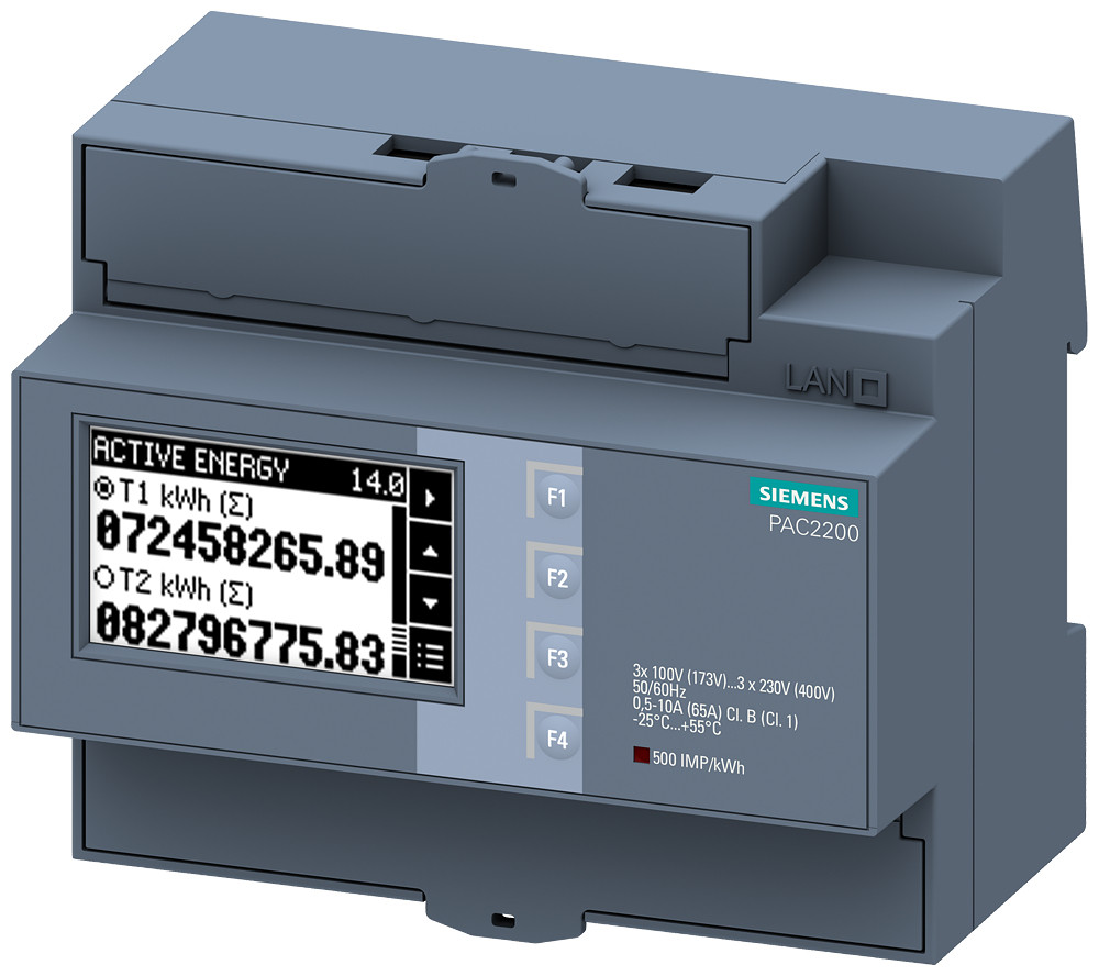 Siemens Sentron 7KM pac2200 power monitoring device, 3-phase, 65 A, din rail,