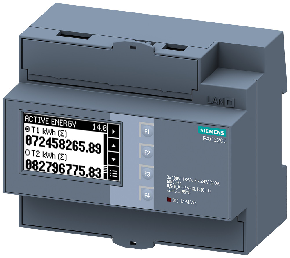 Siemens Sentron 7KM pac2200 power monitoring device, 3-phase, 65 A, din rail,