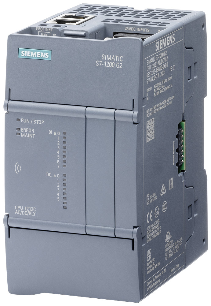 Siemens Simatic S7-1200 G2: failsafe compact cpu 1212FC DC/DC/DC; power supply: DC 20.4-28.8 V DC; onboard I/o: 8X di 24 V DC; 6X do 24 V DC; memory: program 200 KB data: 500 KB retentivity: 20 KB